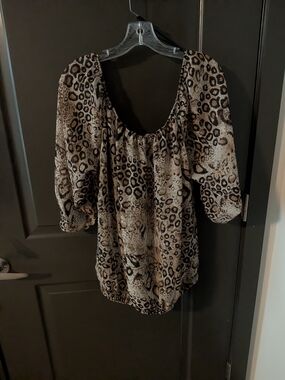 Libian Brown and Black Leopard Print Peasant Blouse